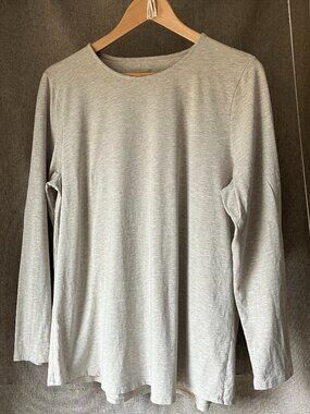 J Jill Pure Jill Long Sleeve Stretch Cotton Tee Oatmeal Tan Heather Size L